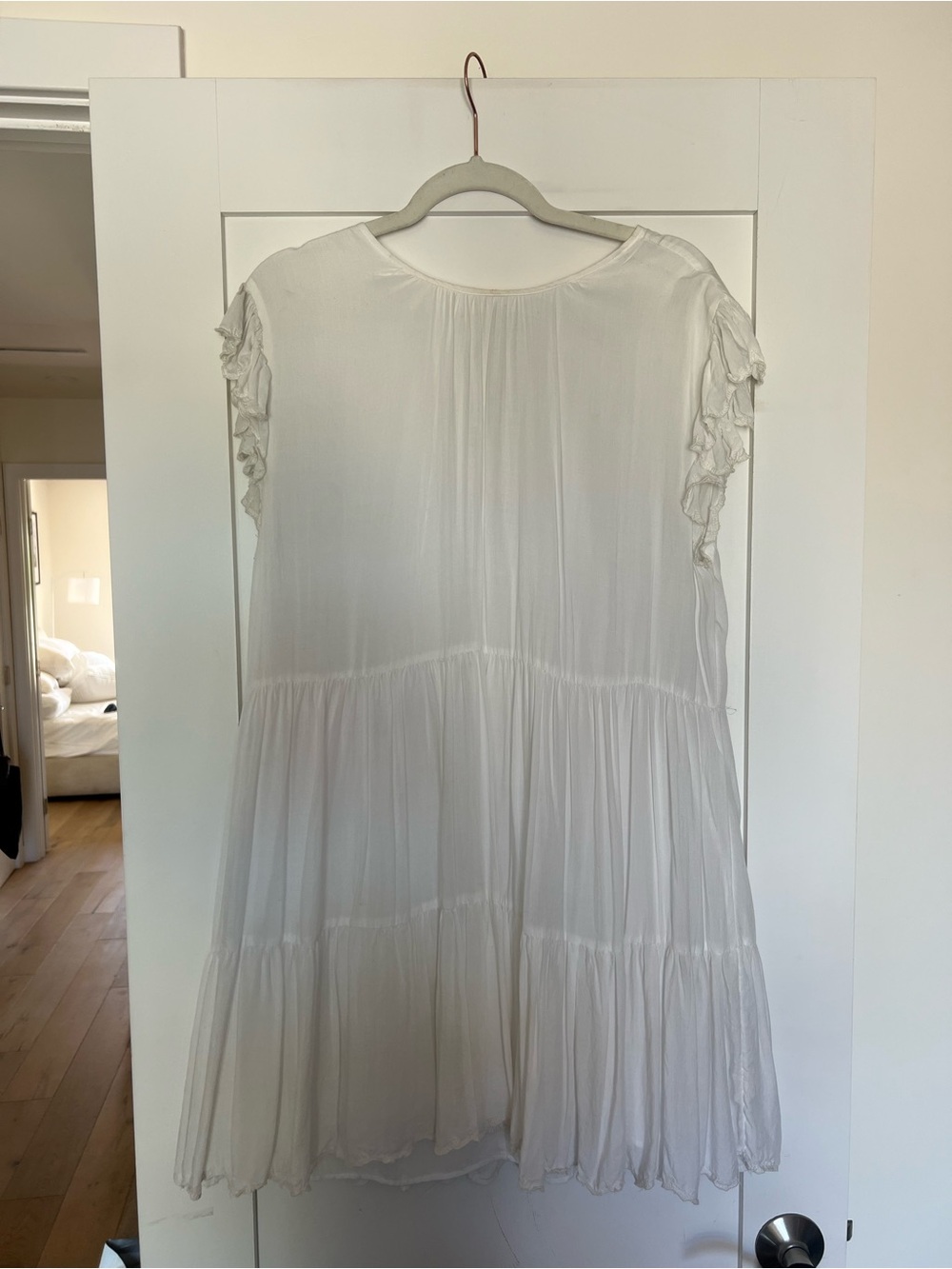 Wilfred Cream Lightweight Tiered Dress with Ruffle Sleeves